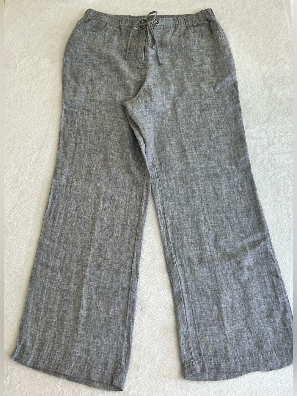 JM Collection Womens Pants Size 8 Gray 100% Linen Wide Leg Drawstring Pockets